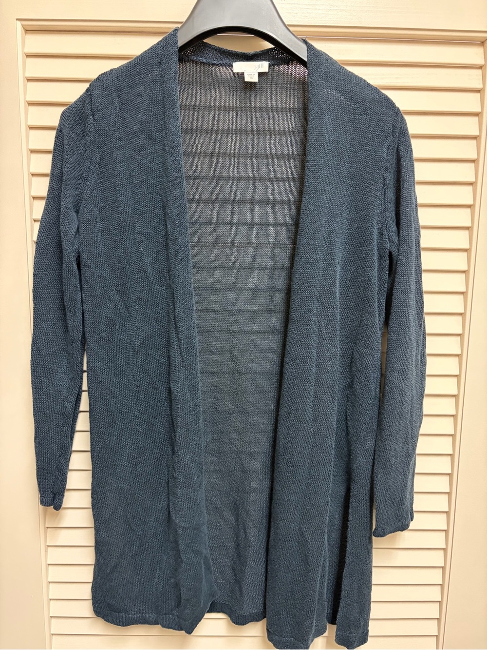 J Jill Cardigan Womens XS Blue Linen Blend Open Front Long Sweater Lagenlook